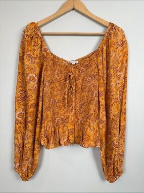 Patrons of peace floral paisley boho smocked balloon sleeve peasant top hippie